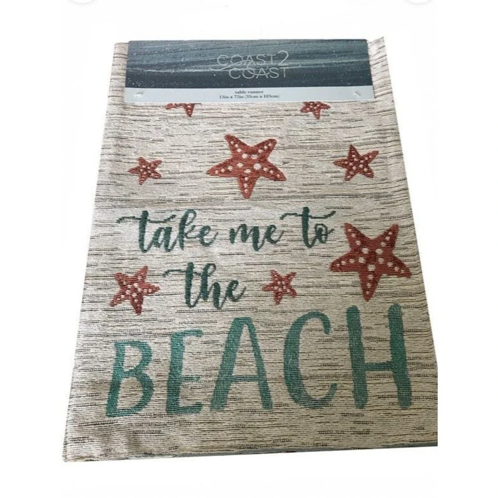 Starfish Table Runner Tapestry Take Me to The Beach Lined Summer Tropical 13x72